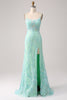 Load image into Gallery viewer, Green Mermaid Spaghetti Straps Sequins Long Prom Dress with Slit