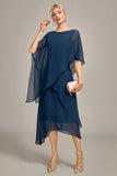 Navy Chiffon A-line Boat Neck Midi Choir Dress