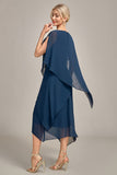 Navy Chiffon A-line Boat Neck Midi Choir Dress