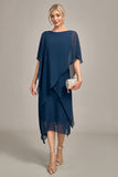 Navy Chiffon A-line Boat Neck Midi Choir Dress