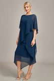 Navy Chiffon A-line Boat Neck Midi Choir Dress