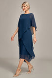 Navy Chiffon A-line Boat Neck Midi Choir Dress