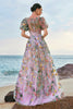 Load image into Gallery viewer, Mauve Ball-Gown/Princess Long Embroidered Prom Dress with Short Sleeves