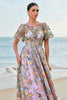 Load image into Gallery viewer, Mauve Ball-Gown/Princess Long Embroidered Prom Dress with Short Sleeves