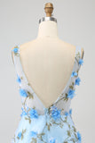 Gorgeous Sky Blue A Line Spaghetti Straps Long Prom Dress with 3D Flowers