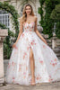 Load image into Gallery viewer, Ivory Flower Embroidered Long Corset Prom Dress with Slit