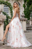 Load image into Gallery viewer, Ivory Flower Embroidered Long Corset Prom Dress with Slit