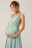A-Line Spaghetti Straps Backless Matcha Bridesmaid Dress