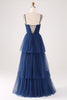 Load image into Gallery viewer, A Line Spaghetti Straps Tiered Tulle Pleated Prom Dress with Slit