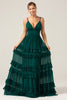 Load image into Gallery viewer, Dark Green A Line Spaghetti Straps Tiered Prom Dress with Pleated