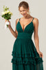 Load image into Gallery viewer, Dark Green A Line Spaghetti Straps Tiered Prom Dress with Pleated