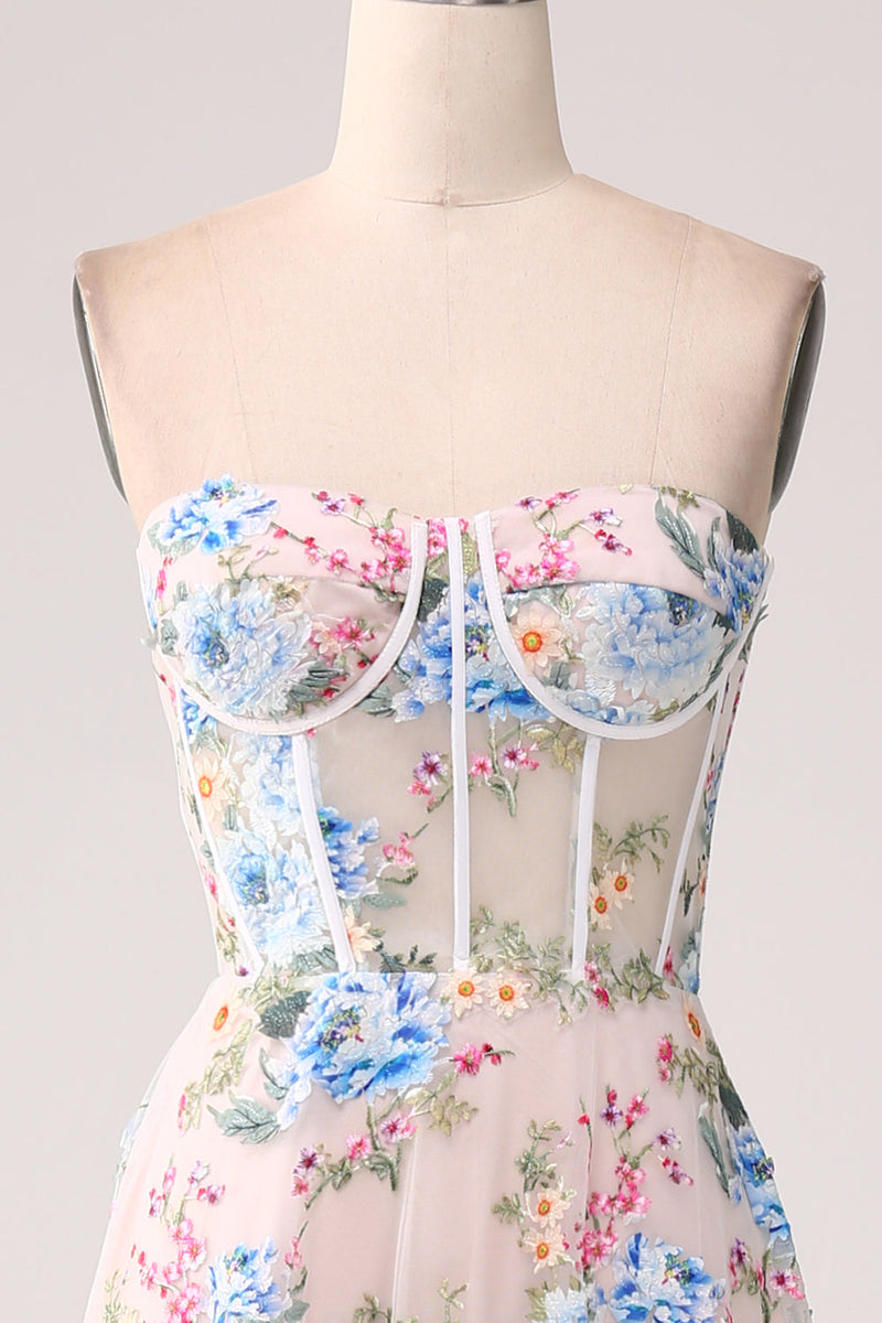 Load image into Gallery viewer, A-Line Apricot Flower Off the Shoulder Long Corset Prom Dress