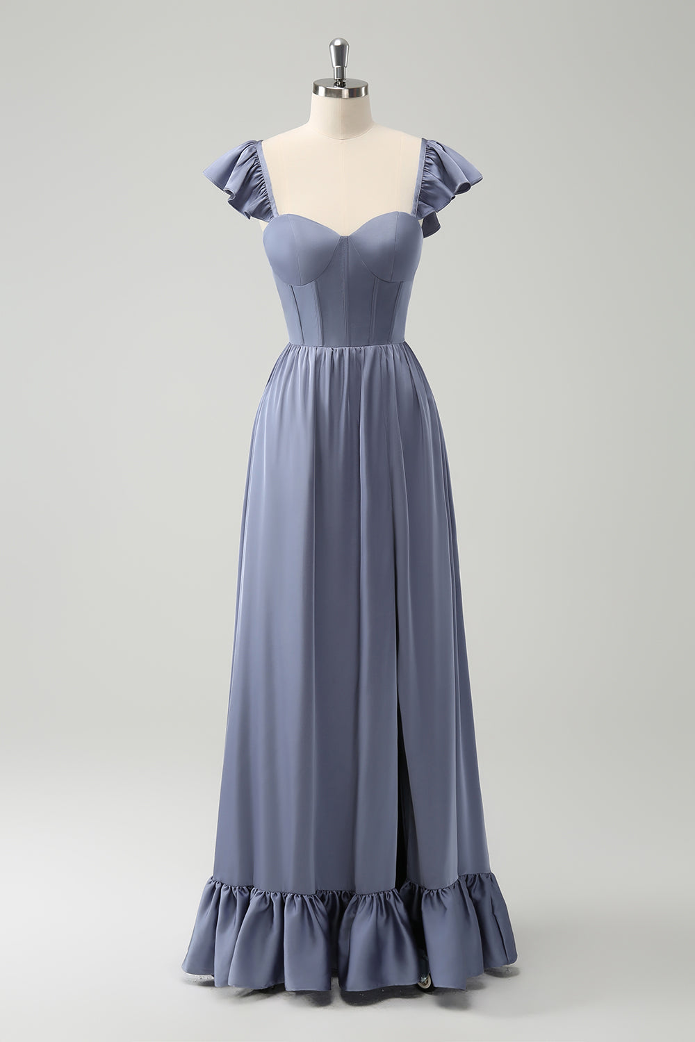 Convertible Grey Blue A Line Backless Corset Chiffon Bridesmaid Dress