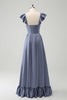 Load image into Gallery viewer, Convertible Grey Blue A Line Backless Corset Chiffon Bridesmaid Dress