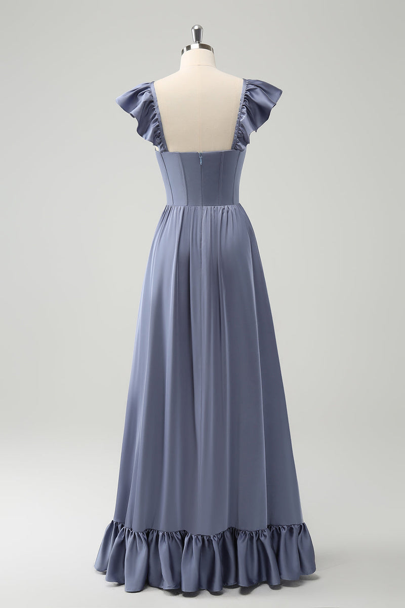 Load image into Gallery viewer, Convertible Grey Blue A Line Backless Corset Chiffon Bridesmaid Dress