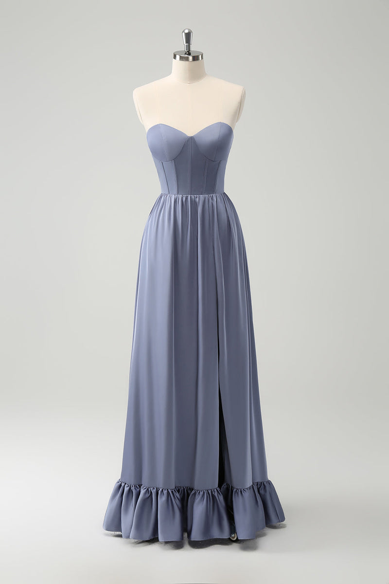 Load image into Gallery viewer, Convertible Grey Blue A Line Backless Corset Chiffon Bridesmaid Dress