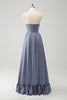 Load image into Gallery viewer, Convertible Grey Blue A Line Backless Corset Chiffon Bridesmaid Dress