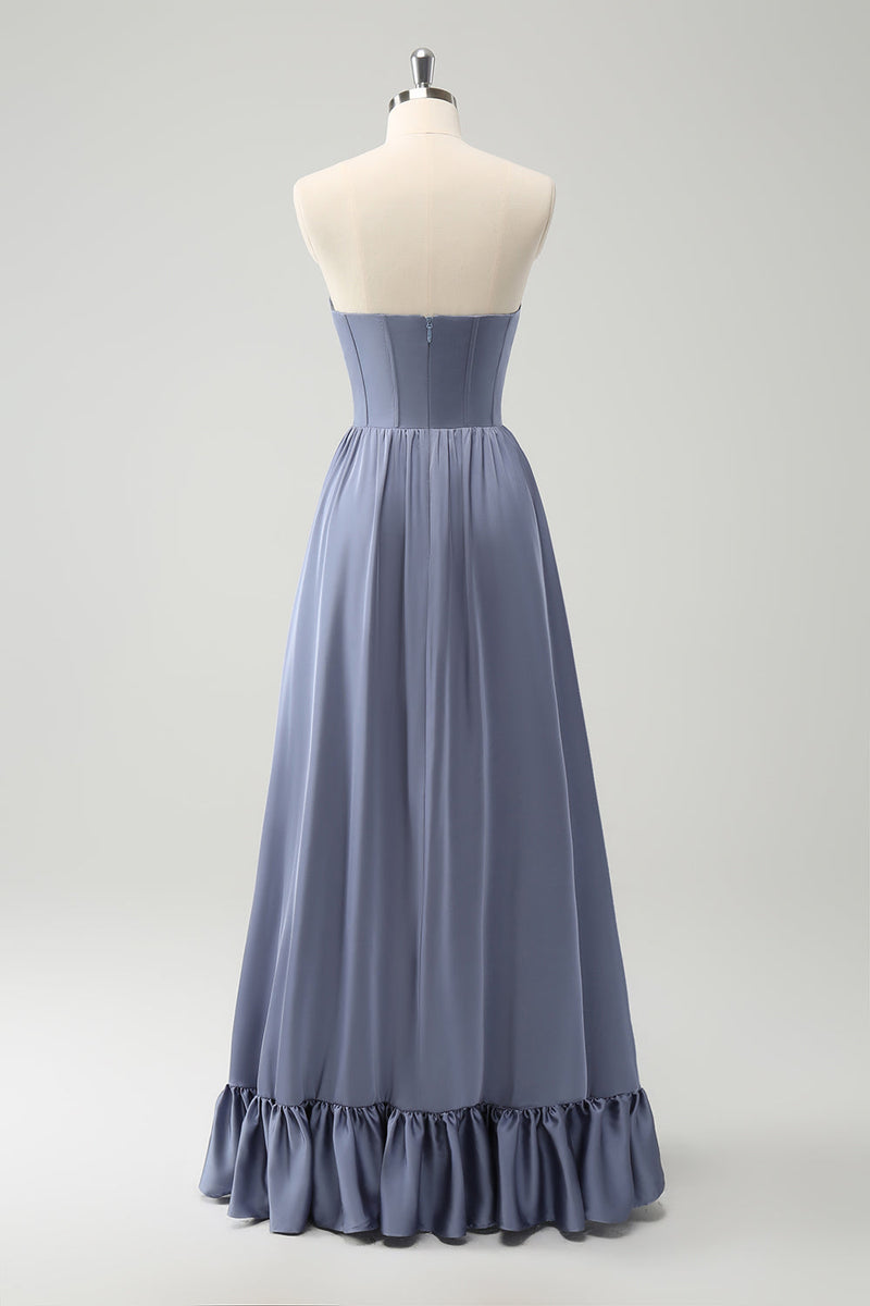 Load image into Gallery viewer, Convertible Grey Blue A Line Backless Corset Chiffon Bridesmaid Dress