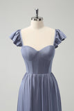 Convertible Grey Blue A Line Backless Corset Chiffon Bridesmaid Dress