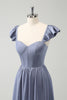 Load image into Gallery viewer, Convertible Grey Blue A Line Backless Corset Chiffon Bridesmaid Dress