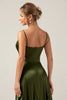 Load image into Gallery viewer, A-Line Spaghetti Straps Olive Satin Long Bridesmaid Dress with Slit