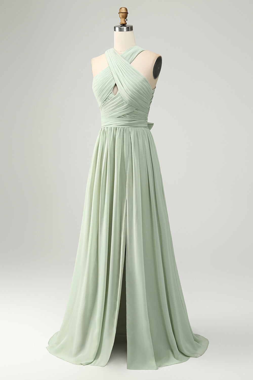 ZAPAKA Women Halter Chiffon Sage Green Bridesmaid Dress with Slit A Line Wedding Party Dress ZAPAKA UK ZAPAKA Women Halter Chiffon Sage Green Bridesmaid Dress with Slit A Line Wedding Party Dress ZAPAKA UK
