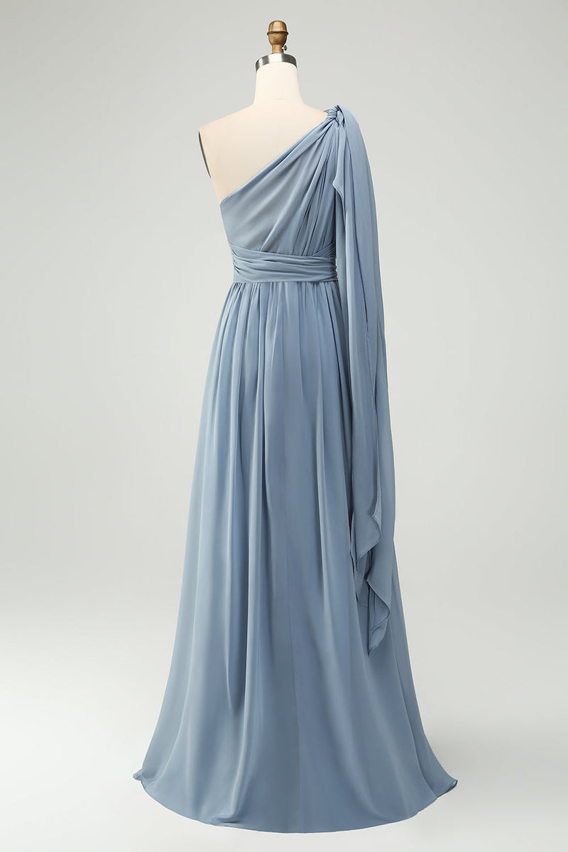 Load image into Gallery viewer, Convertible Chiffon A Line Dusty Blue Long Bridesmaid Dress