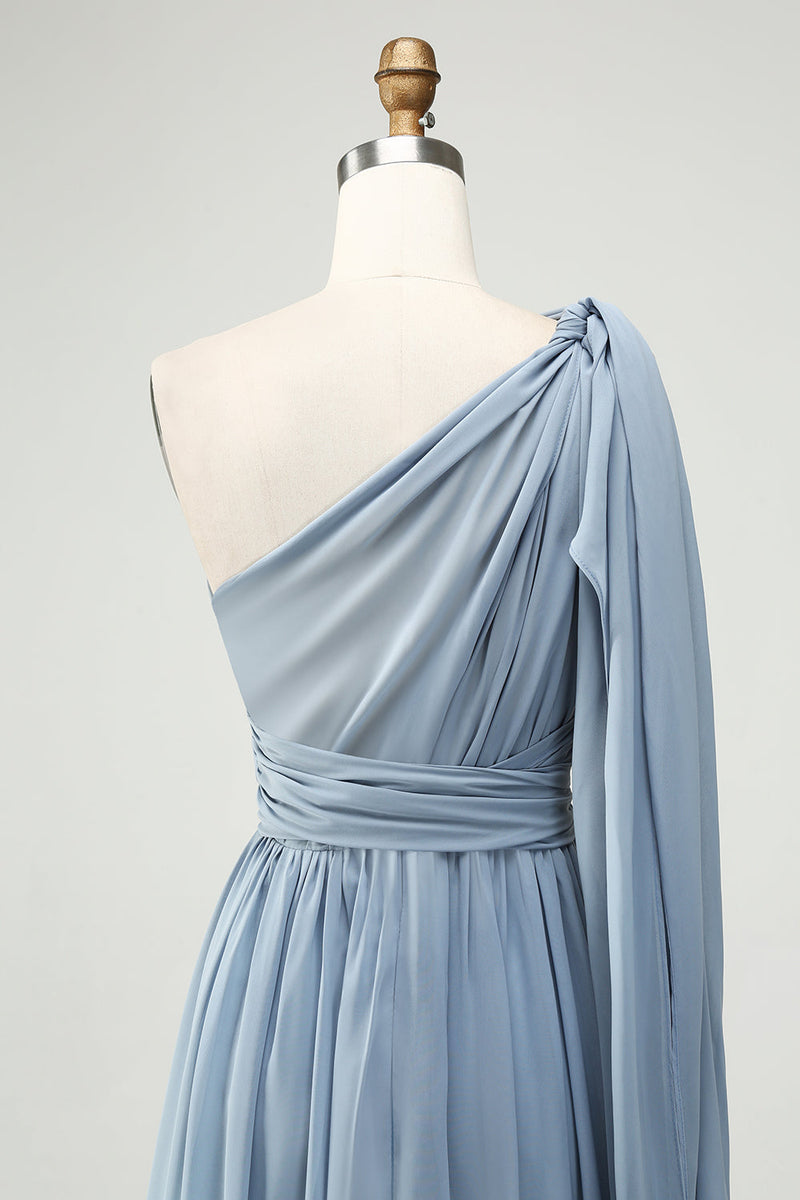 Load image into Gallery viewer, Convertible Chiffon A Line Dusty Blue Long Bridesmaid Dress