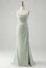 Load image into Gallery viewer, A Line Spaghetti Straps Matcha Long Bridesmaid Dress with Lace Up Back