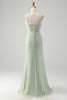 Load image into Gallery viewer, Matcha Cowl Neck Long Bridesmaid Dress with Lace Up Back