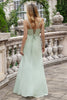 Load image into Gallery viewer, A Line Spaghetti Straps Matcha Long Bridesmaid Dress with Lace Up Back