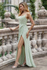 Load image into Gallery viewer, A Line Spaghetti Straps Matcha Long Bridesmaid Dress with Lace Up Back