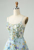 Load image into Gallery viewer, Elegant Blue Flower A Line Corset Short Graduation Dress with Embroidery