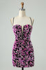 Load image into Gallery viewer, Sparkly Fuchsia Bodycon Spaghetti Straps Sequins Short Graduation Dress