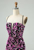 Load image into Gallery viewer, Sparkly Fuchsia Bodycon Spaghetti Straps Sequins Short Graduation Dress