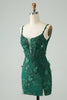 Load image into Gallery viewer, Dark Green Bodycon Spaghetti Straps Short Graduation Dress with Appliques