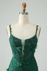 Load image into Gallery viewer, Dark Green Bodycon Spaghetti Straps Short Graduation Dress with Appliques