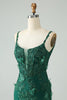 Load image into Gallery viewer, Dark Green Bodycon Spaghetti Straps Short Graduation Dress with Appliques