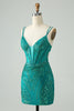 Load image into Gallery viewer, Sparkly Dark Green Bodycon Corset Short Graduation Dress with Sequins