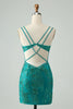 Load image into Gallery viewer, Sparkly Dark Green Bodycon Corset Short Graduation Dress with Sequins