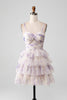 Load image into Gallery viewer, Lavender Flower A Line Spaghetti Straps Tiered Pleated Short Graduation Dress