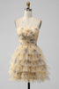Load image into Gallery viewer, Yellow A Line Halter Tiered Short Tulle Graduation Dress
