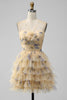 Load image into Gallery viewer, Cute Yellow A Line Halter Tiered Short Tulle Graduation Dress