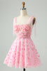 Load image into Gallery viewer, Cute Pink A Line Spaghetti Straps Short Graduation Dress with 3D Flowers