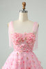 Load image into Gallery viewer, Cute Pink A Line Spaghetti Straps Short Graduation Dress with 3D Flowers