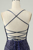 Load image into Gallery viewer, Sparkly Navy Sequins Tight Short Graduation Dress With Fringes