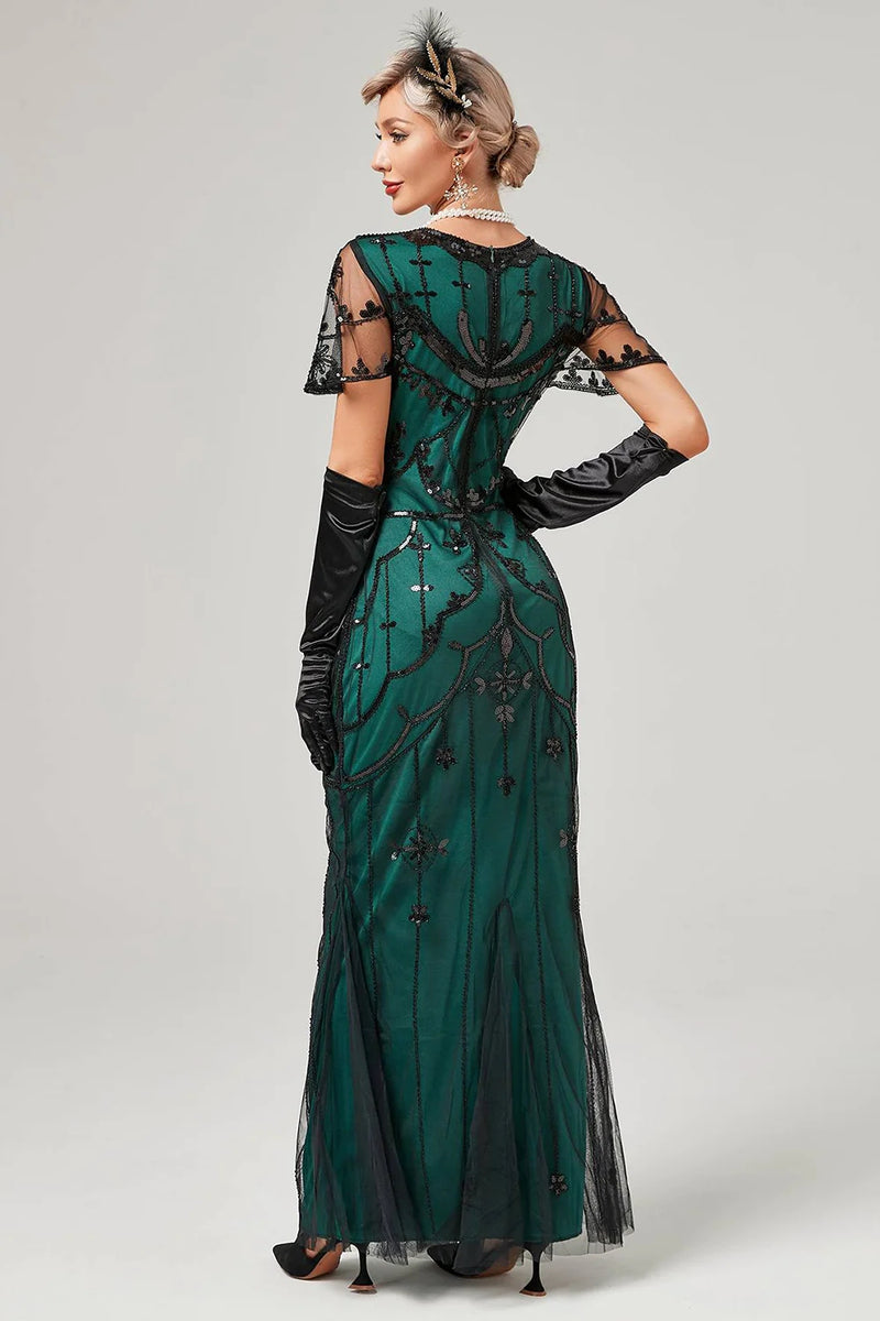 Load image into Gallery viewer, Dark Green Sequins Long 1920s Dress