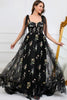 Load image into Gallery viewer, Black Embroidery Corset Long Prom Dress