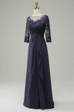 Grey Blue A-Line Half Sleeves Choir Dress with Embroidery