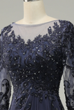 Blue A-Line Half Sleeves Mother of the Bride Dress with Appliques